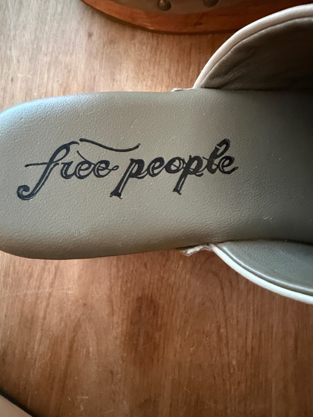 Free People Taupe Leather Studded Wooden Clog Mules - Picture 2 of 6
